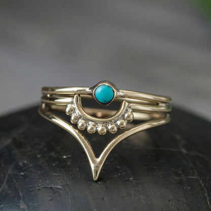 Brass Triple Layer Ring with Turquoise Stone