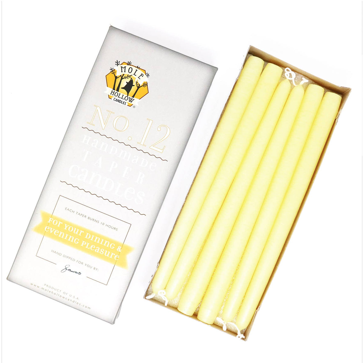 12" Hand Dipped Taper Candles USA Made