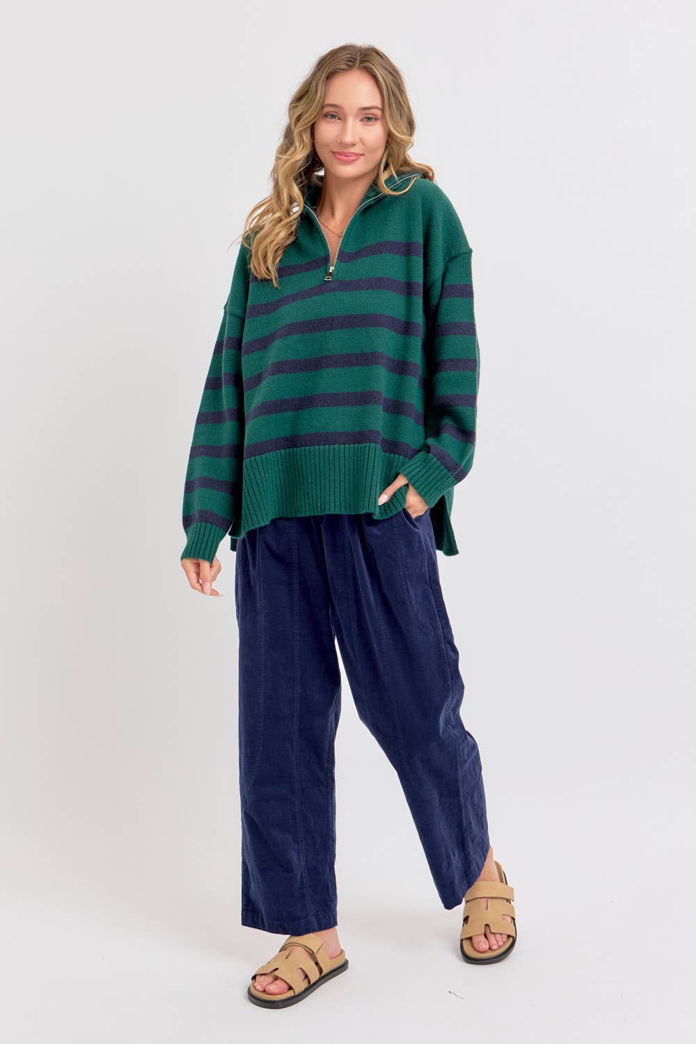 Striped Zip Front Sweater