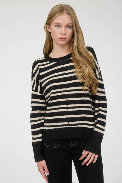 Cozy Front Seam Striped Sweater