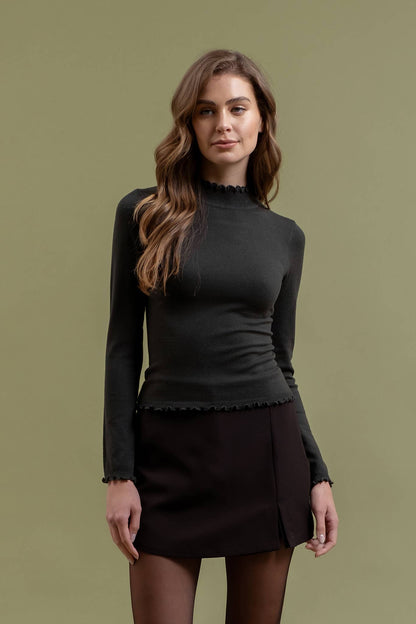 Lettuce Trim Mock Neck Sweater