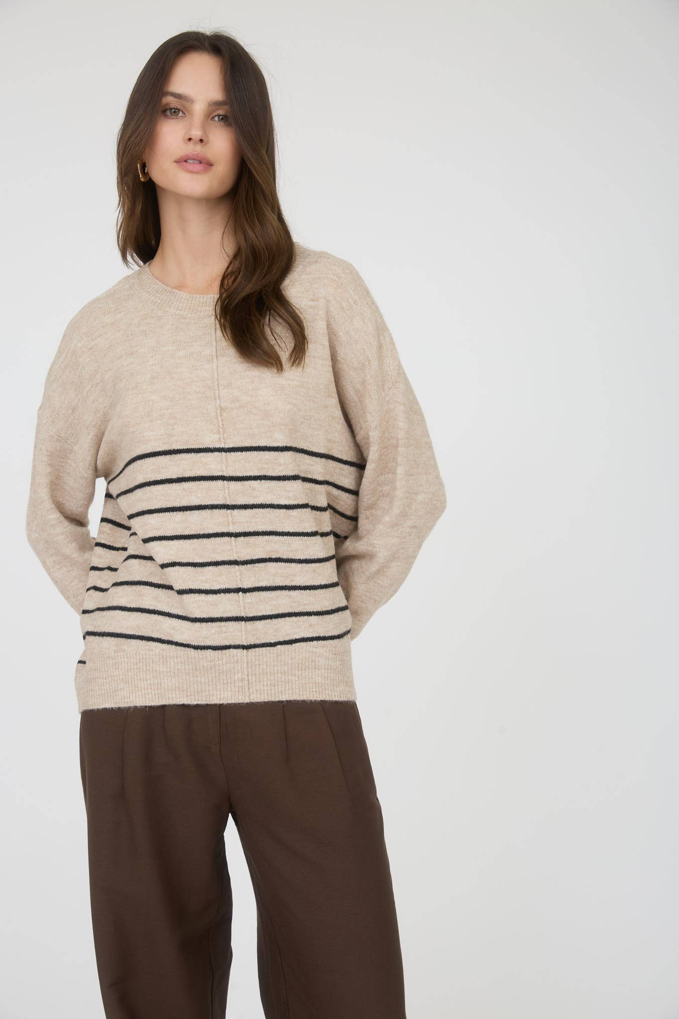 Stripe Front Seam Detail Long Sleeve Sweater