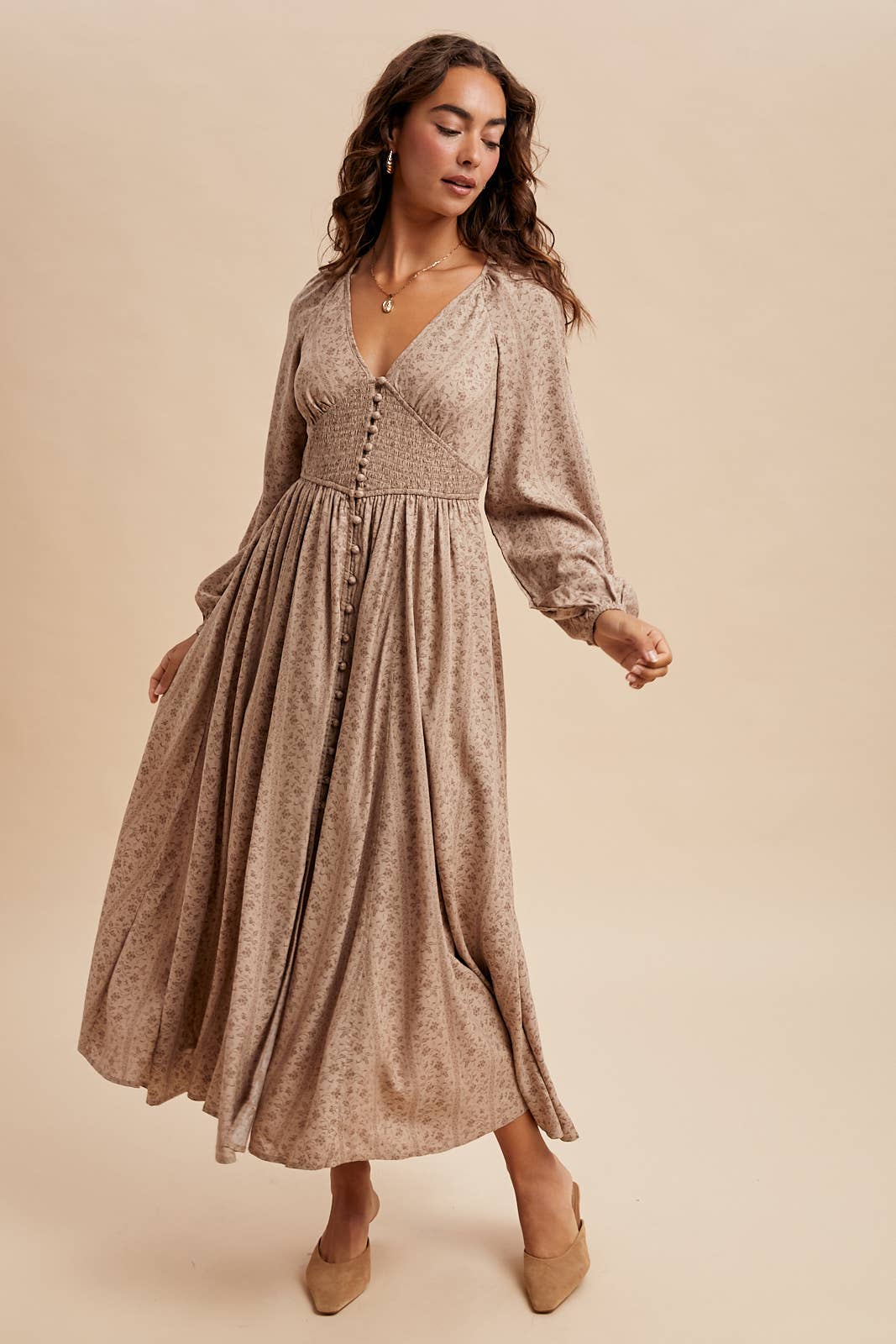 Smocked Button Down Maxi