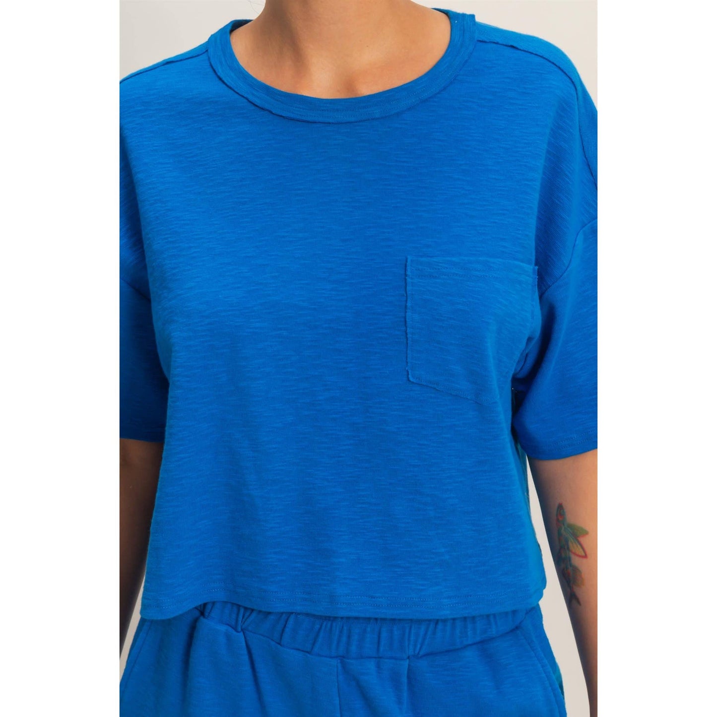Boxy Crew Neck Top With Pocket