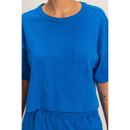 Boxy Crew Neck Top With Pocket