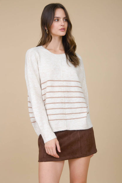 Stripe Front Seam Detail Long Sleeve Sweater
