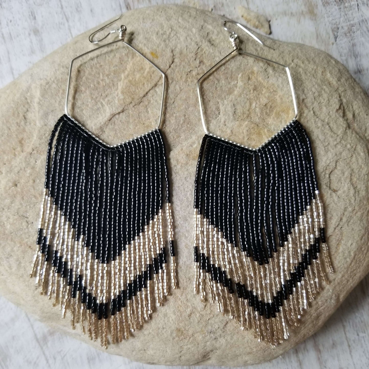Midnight Large Beaded Fringe Shoulder Duster Earrings