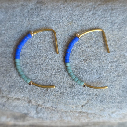 Color Block Beaded Artisan Half Moon Earrings | Small | Nyaweh