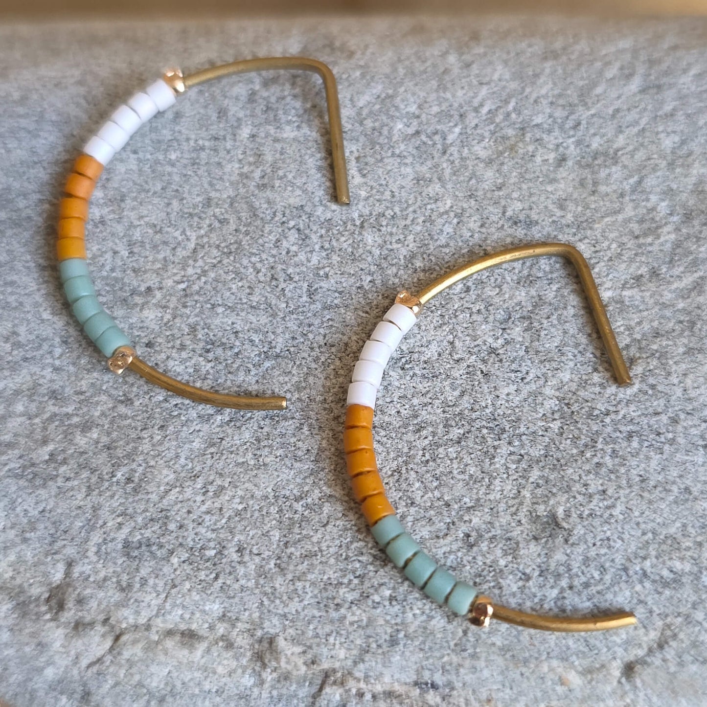 Color Block Beaded Artisan Half Moon Earrings | Small | Nyaweh