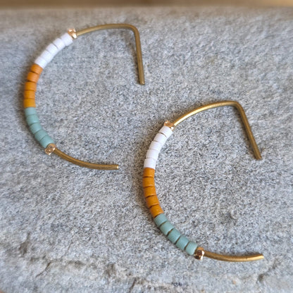 Color Block Beaded Artisan Half Moon Earrings | Small | Nyaweh