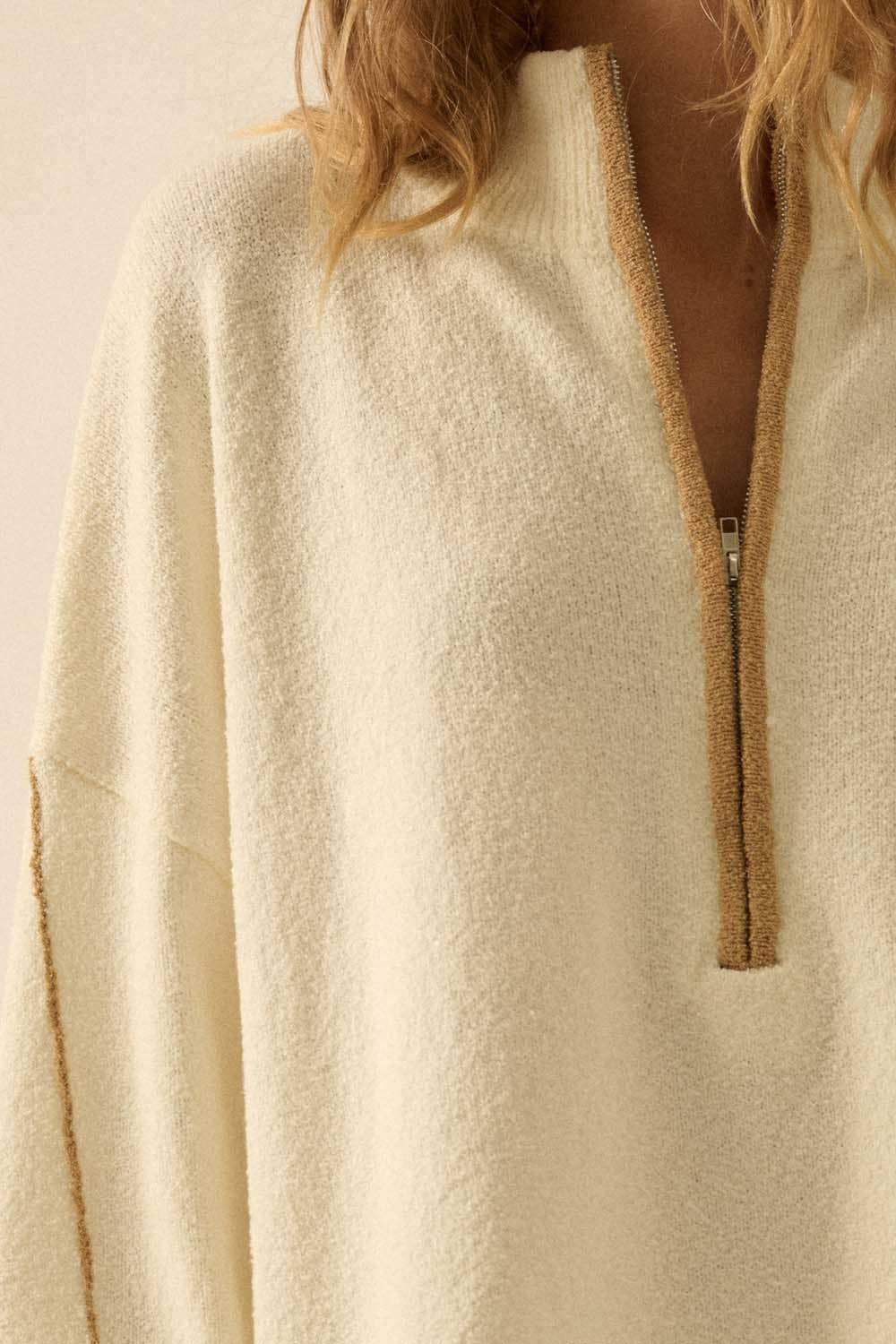 Textured Knit Half-Zip Mock-Neck Sweater