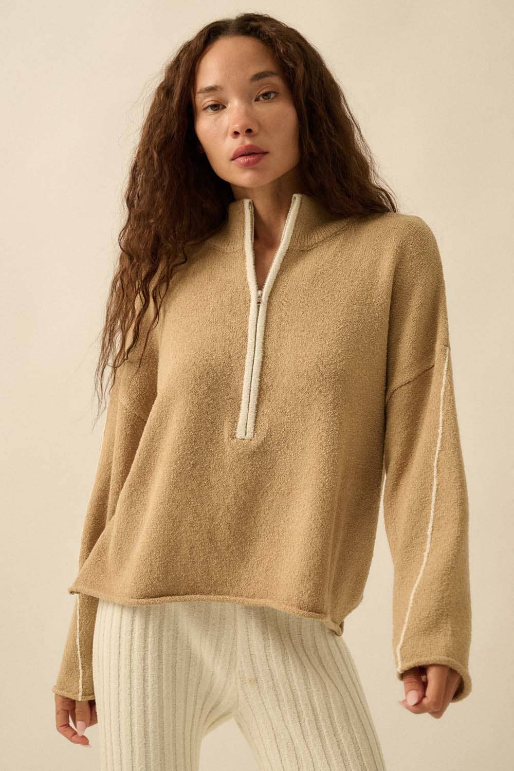 Textured Knit Half-Zip Mock-Neck Sweater