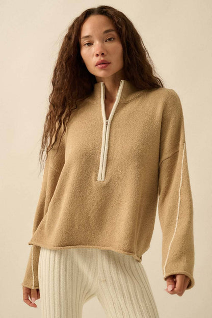 Textured Knit Half-Zip Mock-Neck Sweater