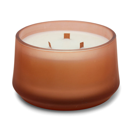 18 Oz 3 Wick Frosted Soft Pink Glass: Saffron + Patchouli