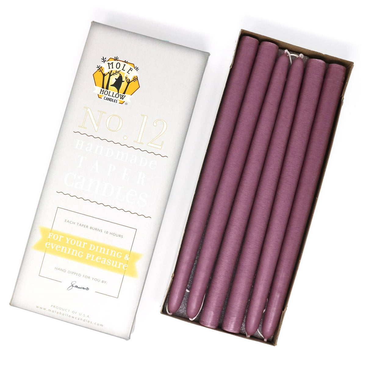 12" Hand Dipped Taper Candles USA Made