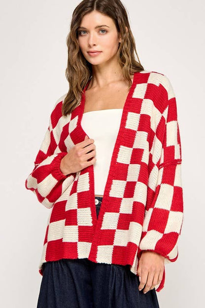 Checkered Drop Shoulder Cardi