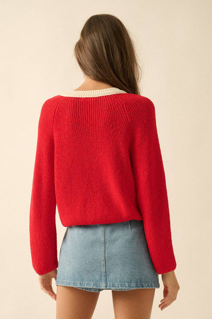 Ribbed Knit Contrast Cardigan Sweater
