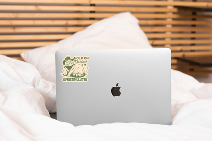 Hold on Partner I'm Overstimulated Sticker - cat, cowboy