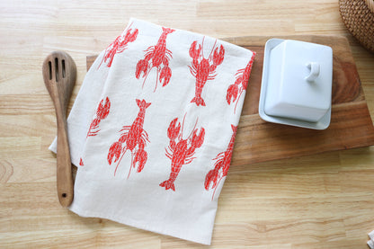 Lobster Kitchen Towel, Handprinted Coastal Towel