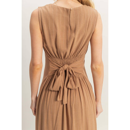 Striped Rayon Linen Side Slit Maxi Dress