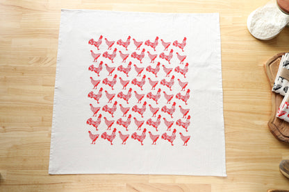 Chicken Kitchen Towel, Handprinted Chicken Tea Towel 