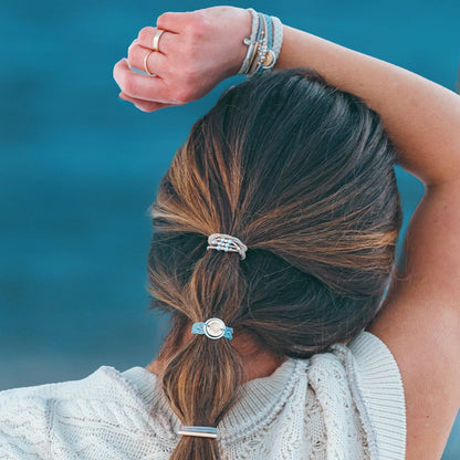 "Wonder" Soft Creams and Blues with Pearls and Gold Hair Tie Bracelets