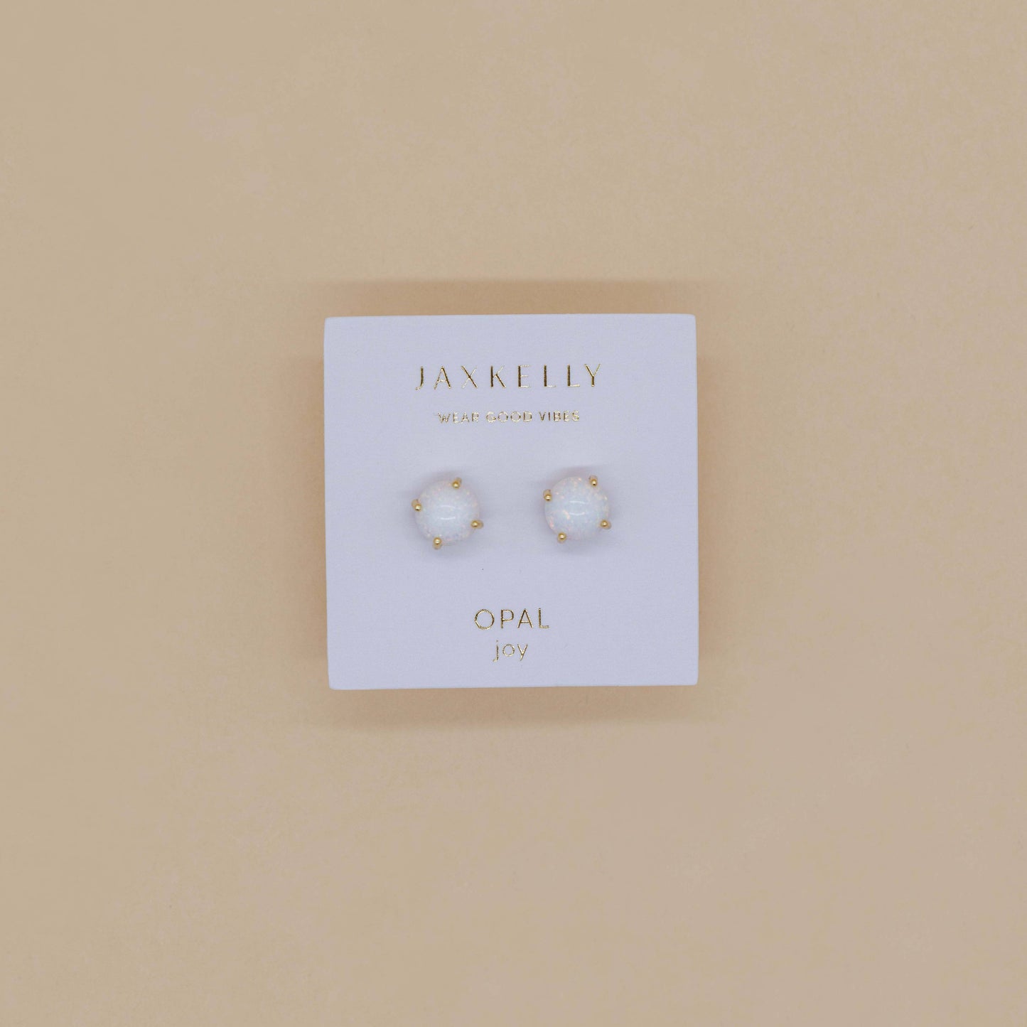 Round - White Opal Gemstone - Gold Earrings