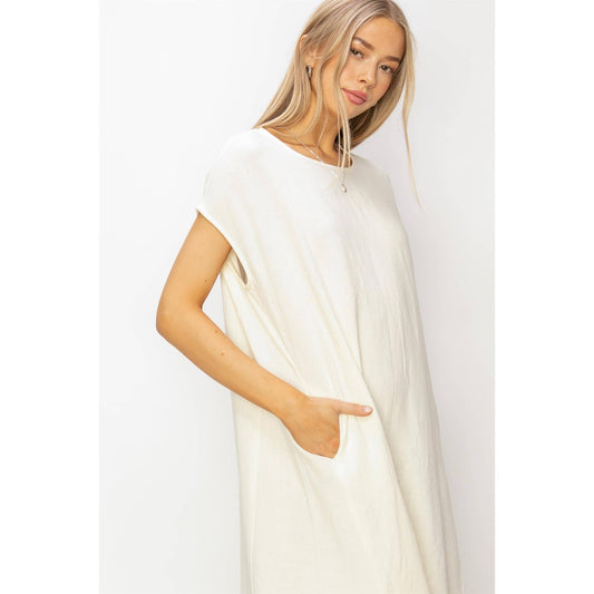 Date Night In Linen Oversized Midi Dress