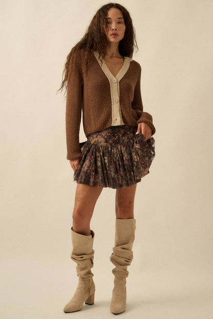 Best Selling Ribbed Knit Contrast Cardi