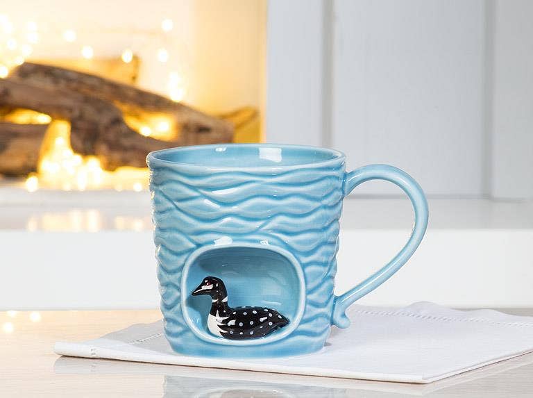Wavy Blue Mug with Loon