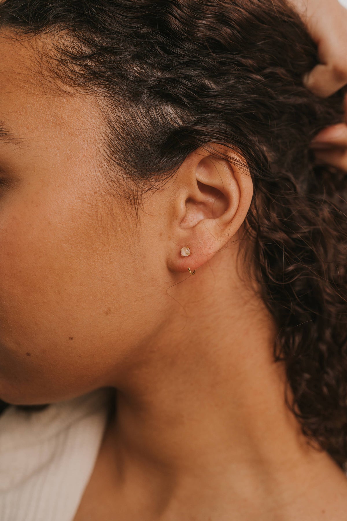 Huggies - Rose Quartz - Gold Earrings