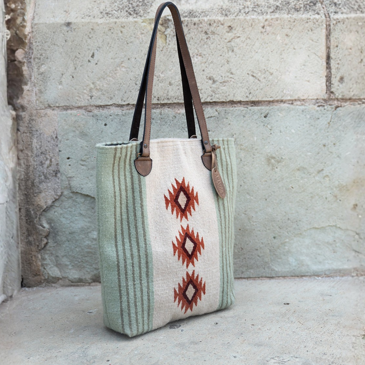Primavera Wool Bucket Tote–Leather Strap