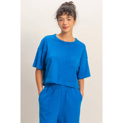 Boxy Crew Neck Top With Pocket