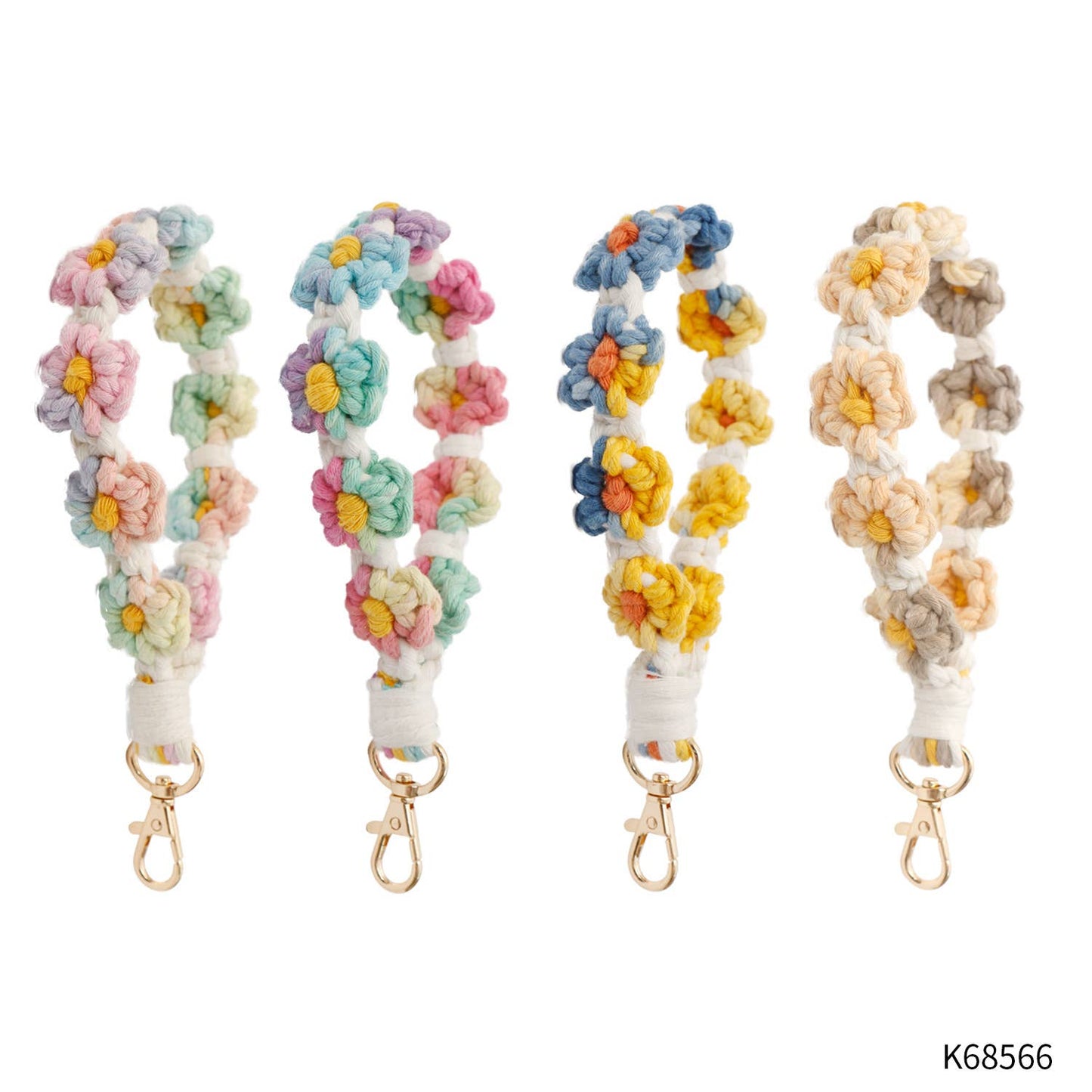 Macrame Multicolor Daisy Flower Wristlet Keychain