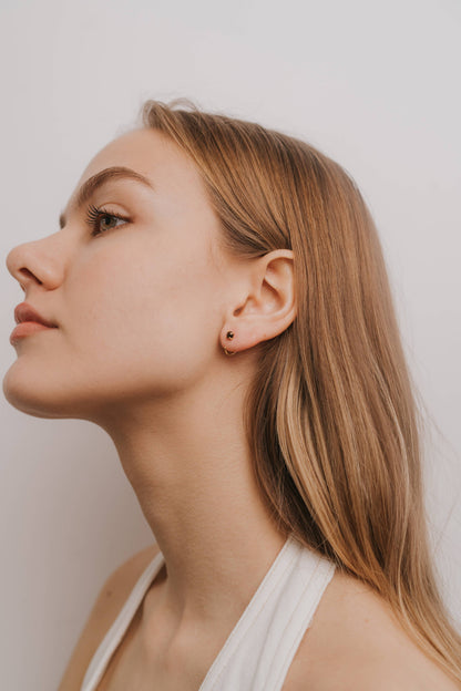 Huggies - Obsidian - Gold Earrings