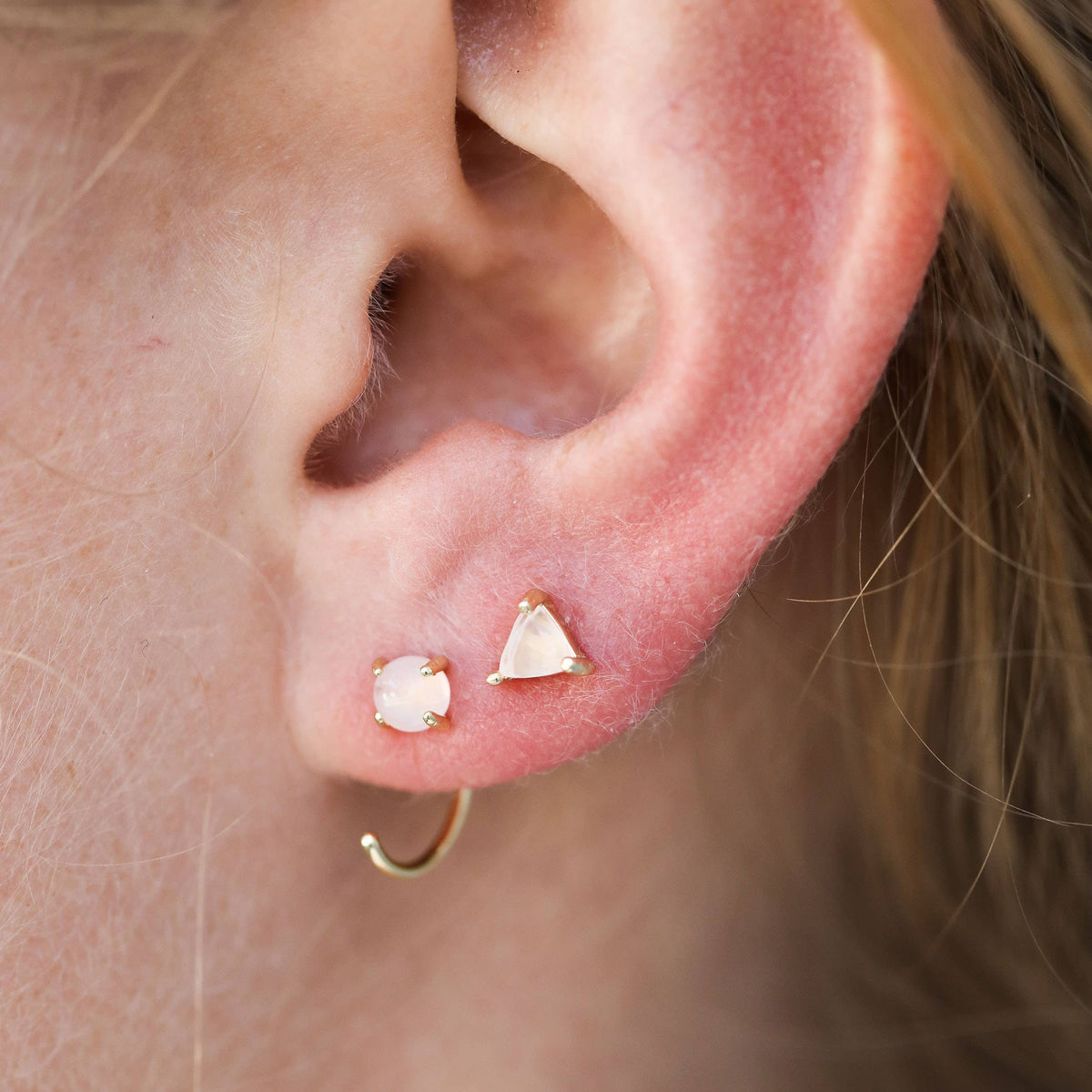 Huggies - Rose Quartz - Gold Earrings