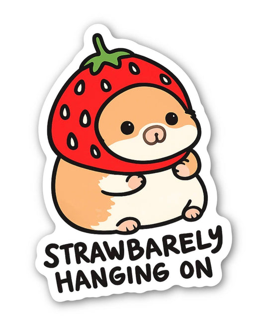 Strawbarely Hanging On Sticker
