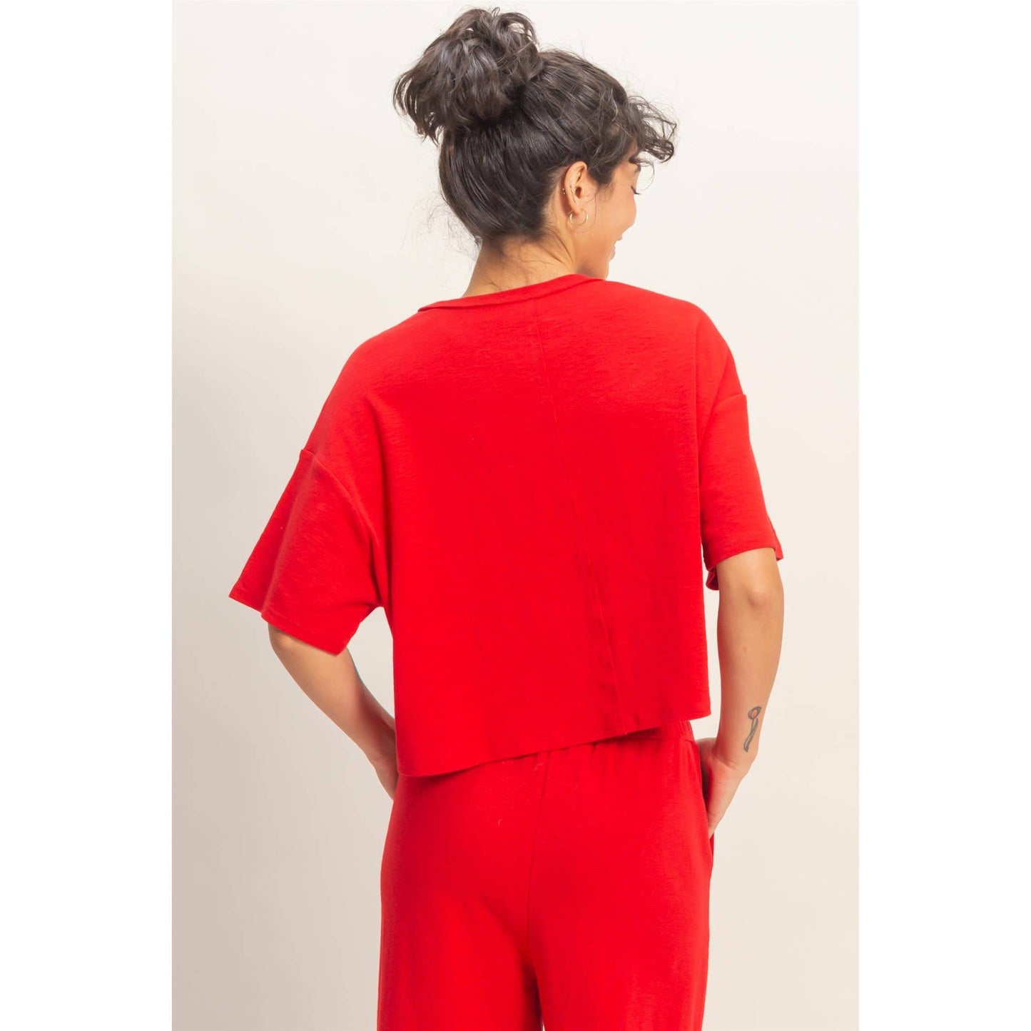 Boxy Crew Neck Top With Pocket