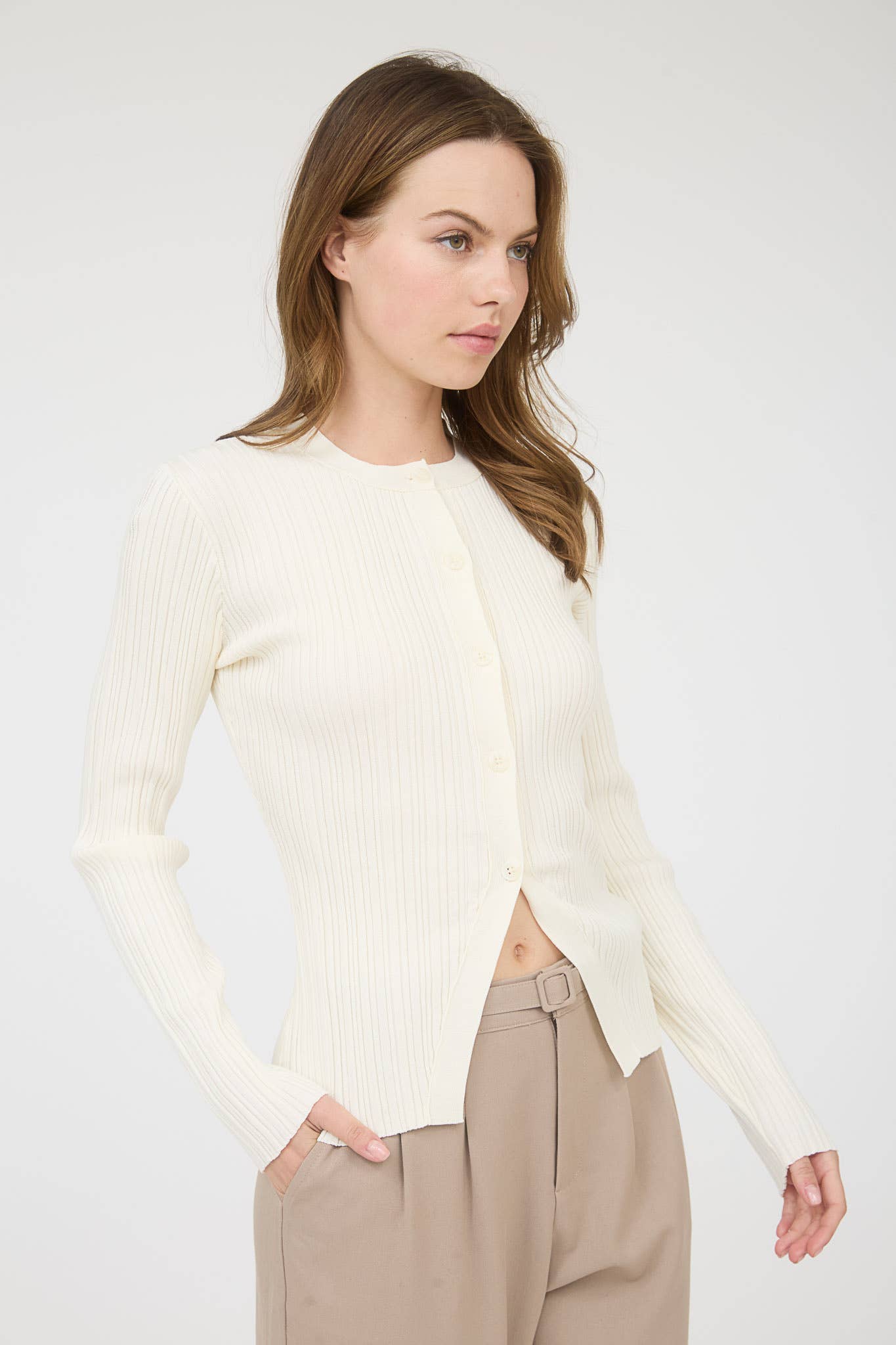 Essential Button Down Split Hem Shirt