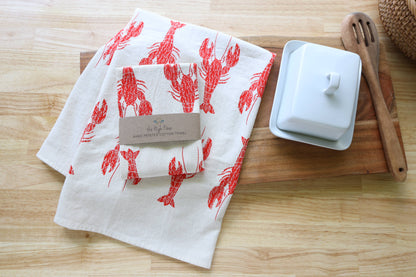 Lobster Kitchen Towel, Handprinted Coastal Towel