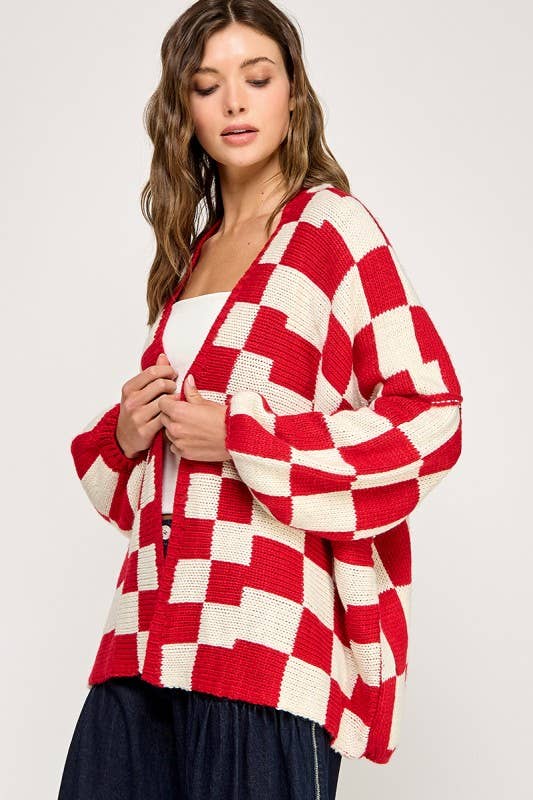 Checkered Drop Shoulder Cardi