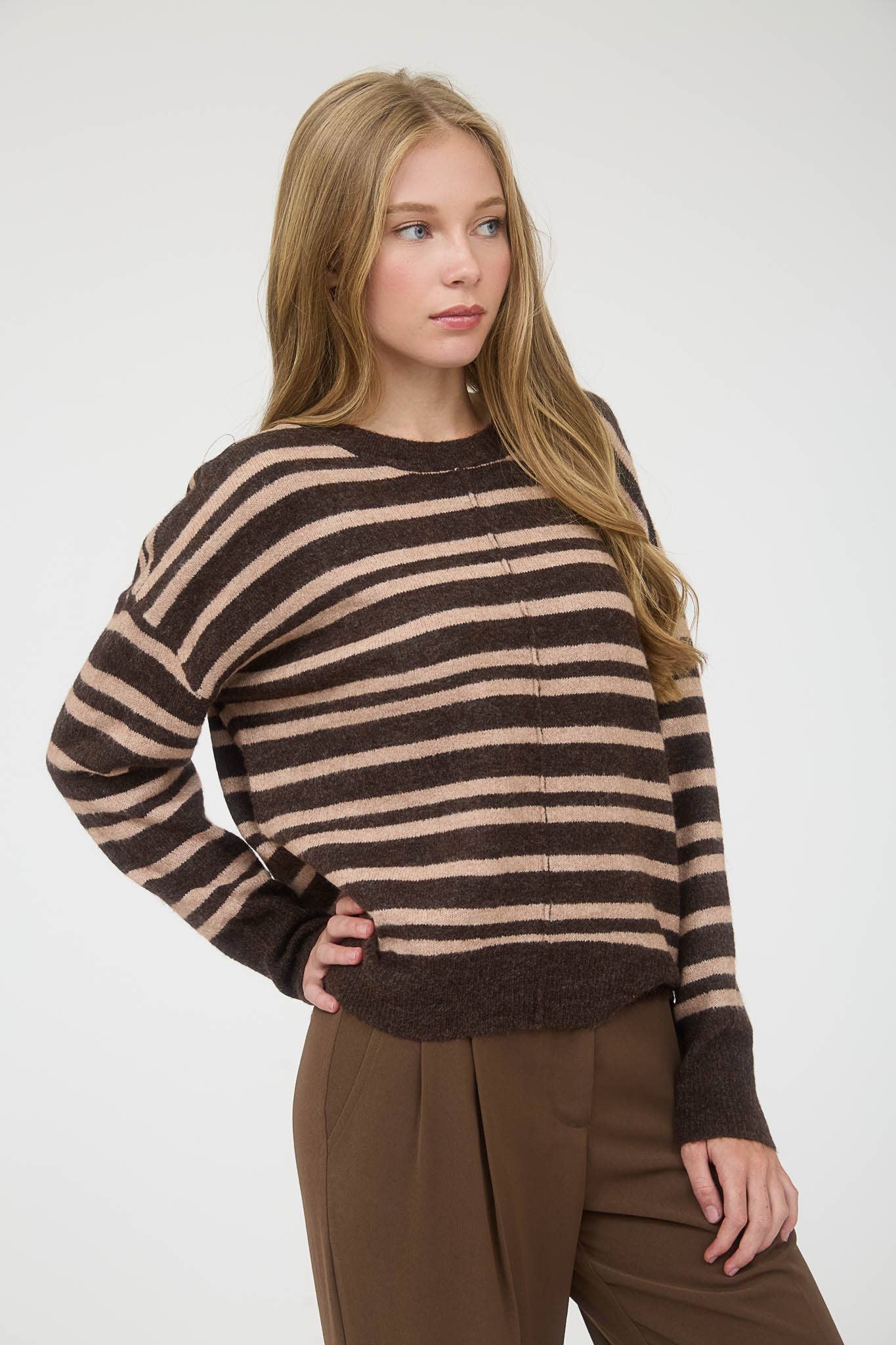Cozy Front Seam Striped Sweater