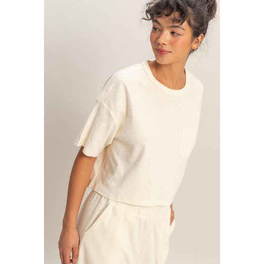 Boxy Crew Neck Top With Pocket