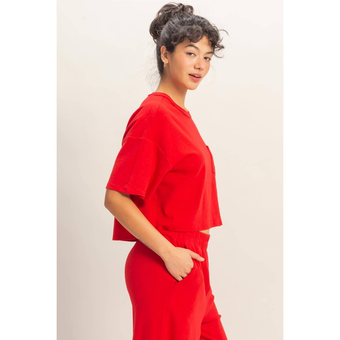 Boxy Crew Neck Top With Pocket