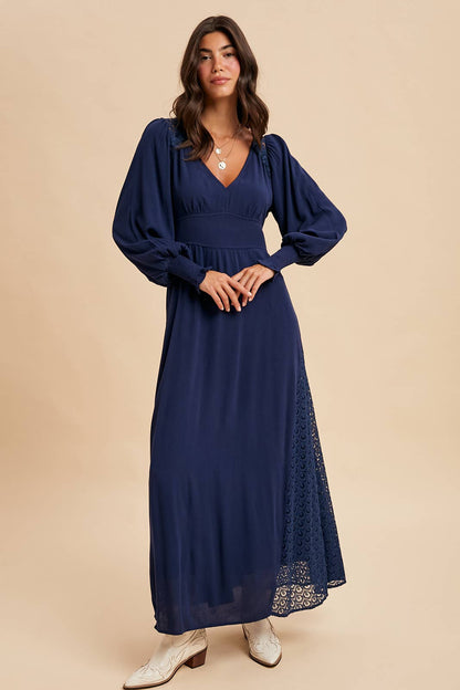 Lace Panel V Neck Maxi Dress