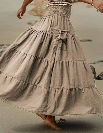 Boho Smocking Pocket Ruched Maxi Skirt