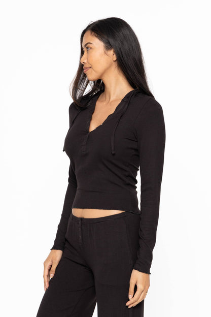 Bamboo Blend Long Sleeve Henley Hoodie