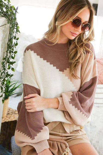 Color Block Chunky Knit Sweater