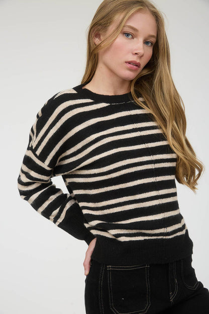 Cozy Front Seam Striped Sweater