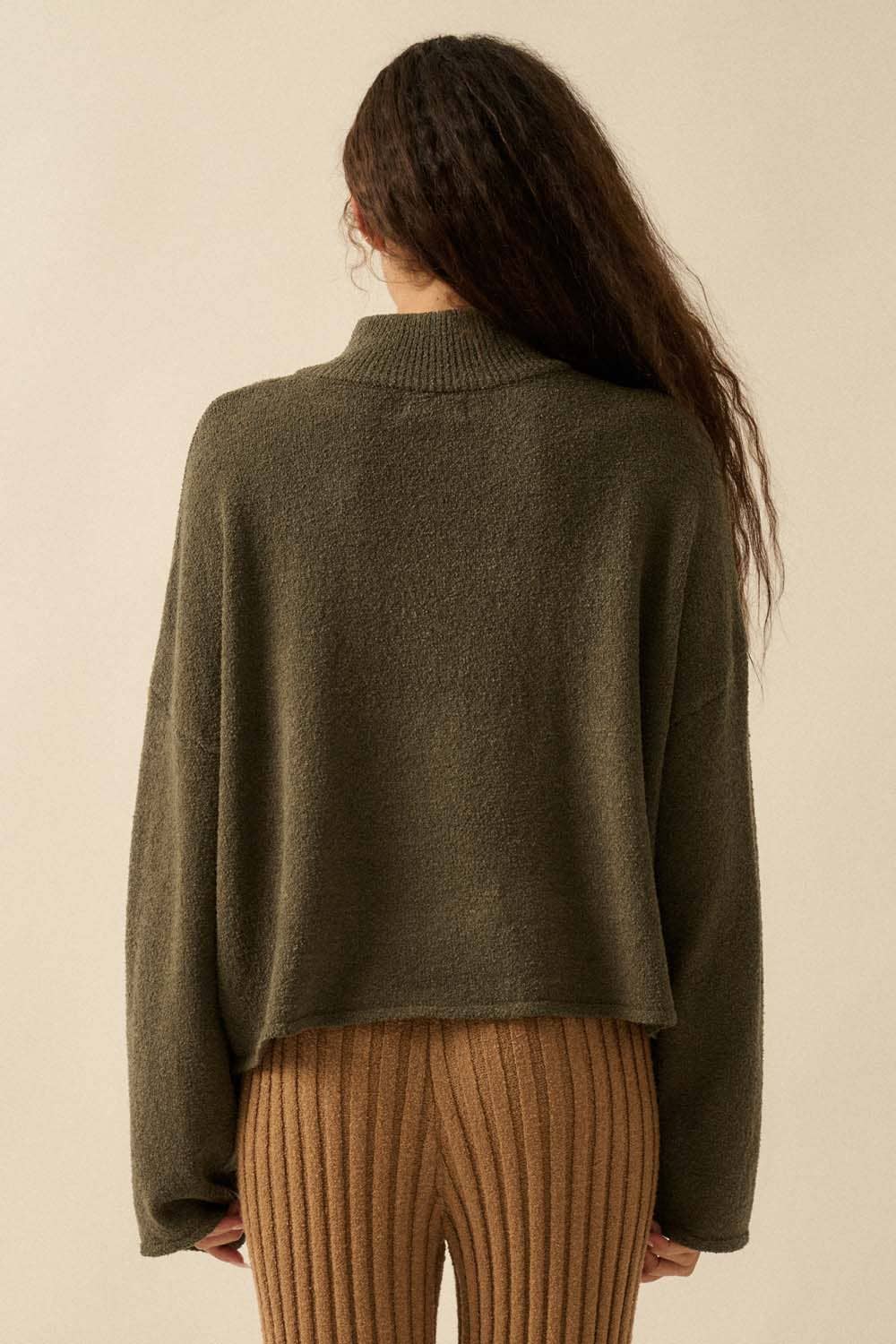 Textured Knit Half-Zip Mock-Neck Sweater